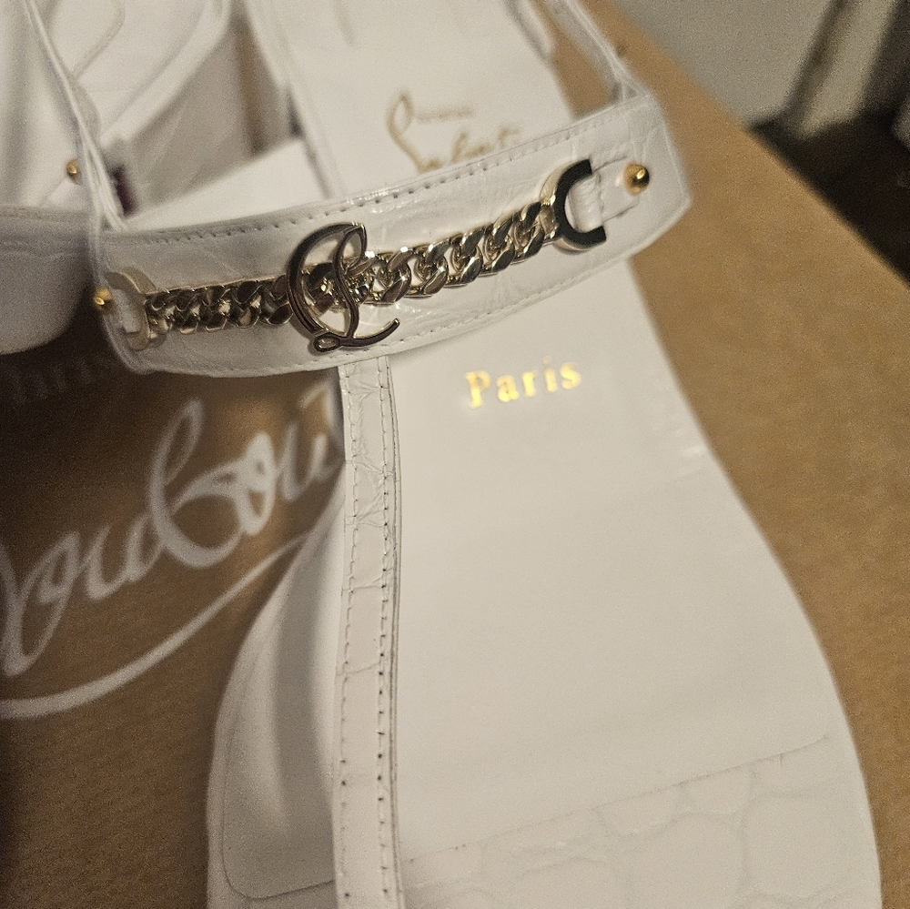 Christian Louboutin Mj Thong White Croc Effect Sandal Shoes - Picture 6 of 9